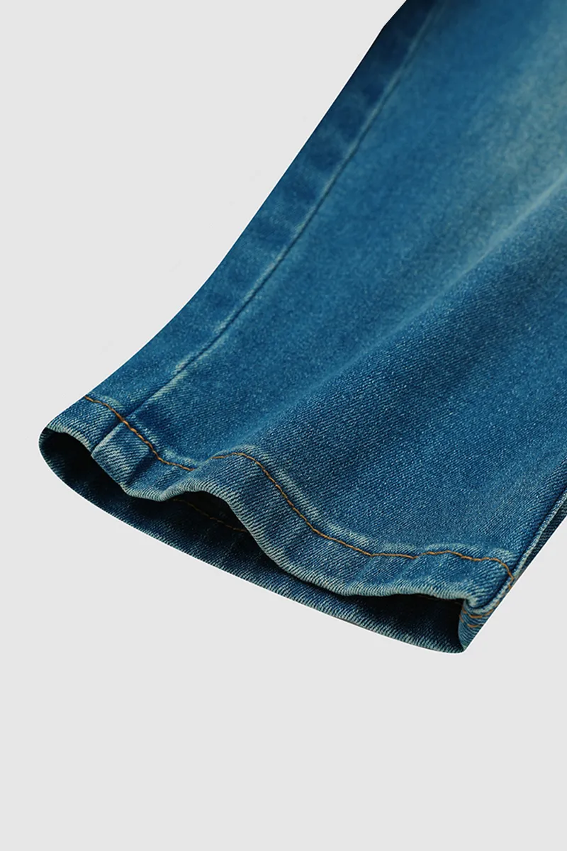 Button Fly Wash High Stretch Mid Waist Capri Jeans