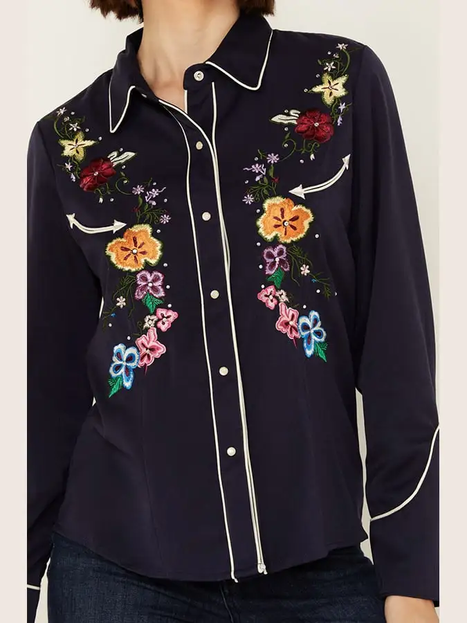 Women's Vintage Western Print Long Sleeve Shirt