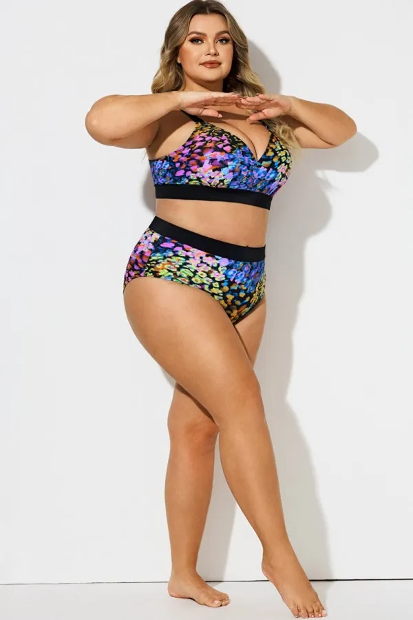 Neon Leopard Print Colorblock Mid Waist Brief