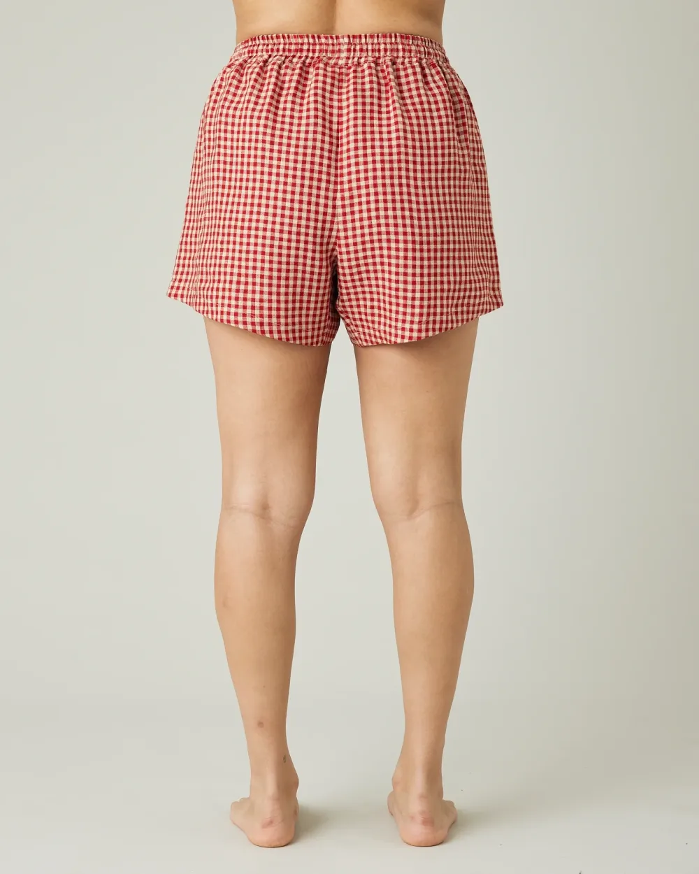 BED SHORTS RED MICRO GINGHAM LINEN