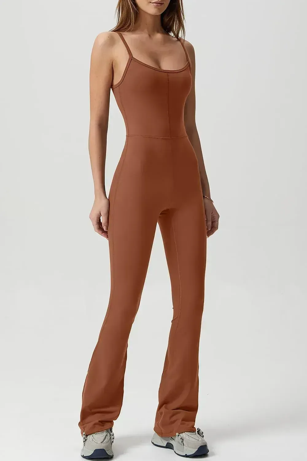 Flare Jumpsuits for Women Spaghetti Straps Scoop Neck Bodycon Full Length Casual Unitard Playsuit