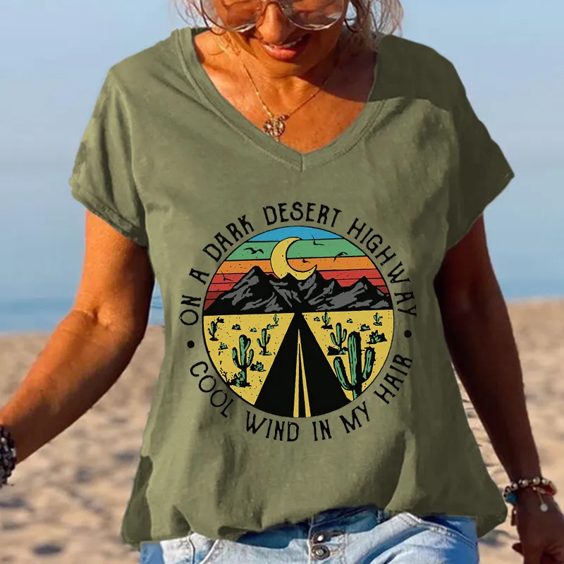 Moon Desert Highway Cactus Cool Wind In My Hair Graphic Tees