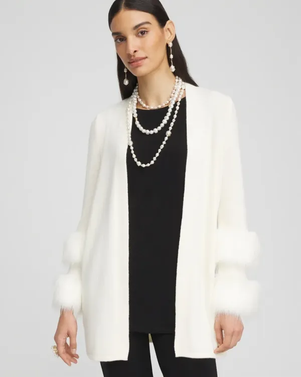 TravelersTM Collection Faux Fur Cuff Cardigan