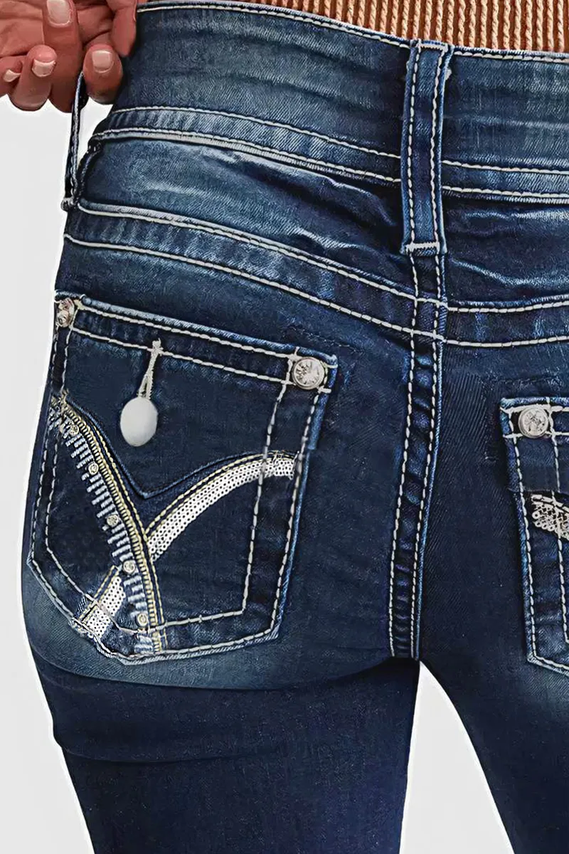 Double Button Wash High Stretch Mid Waist Skinny Jeans