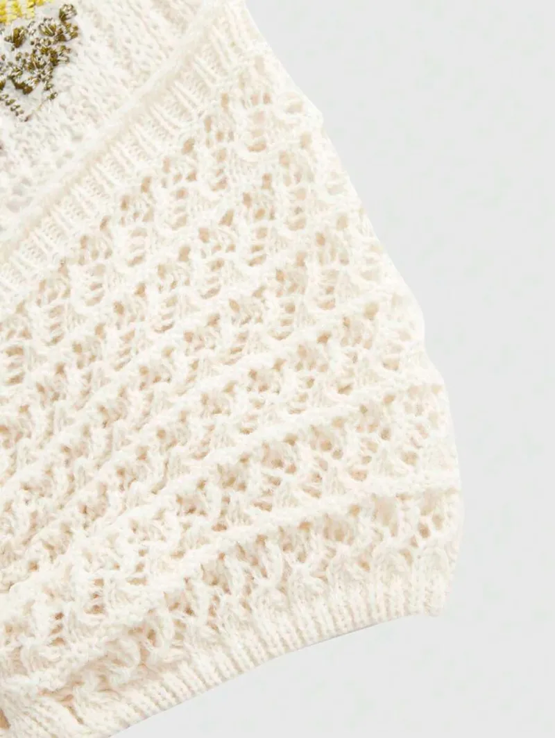 Fairycore Summer Crochet Beach Daisy Embroidery Halter Knit Top