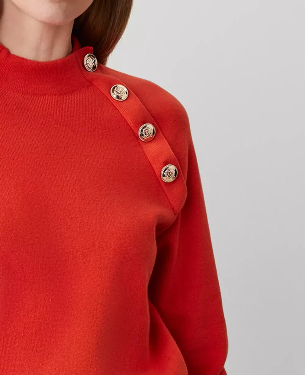 Raglan Button Crew Neck Sweater