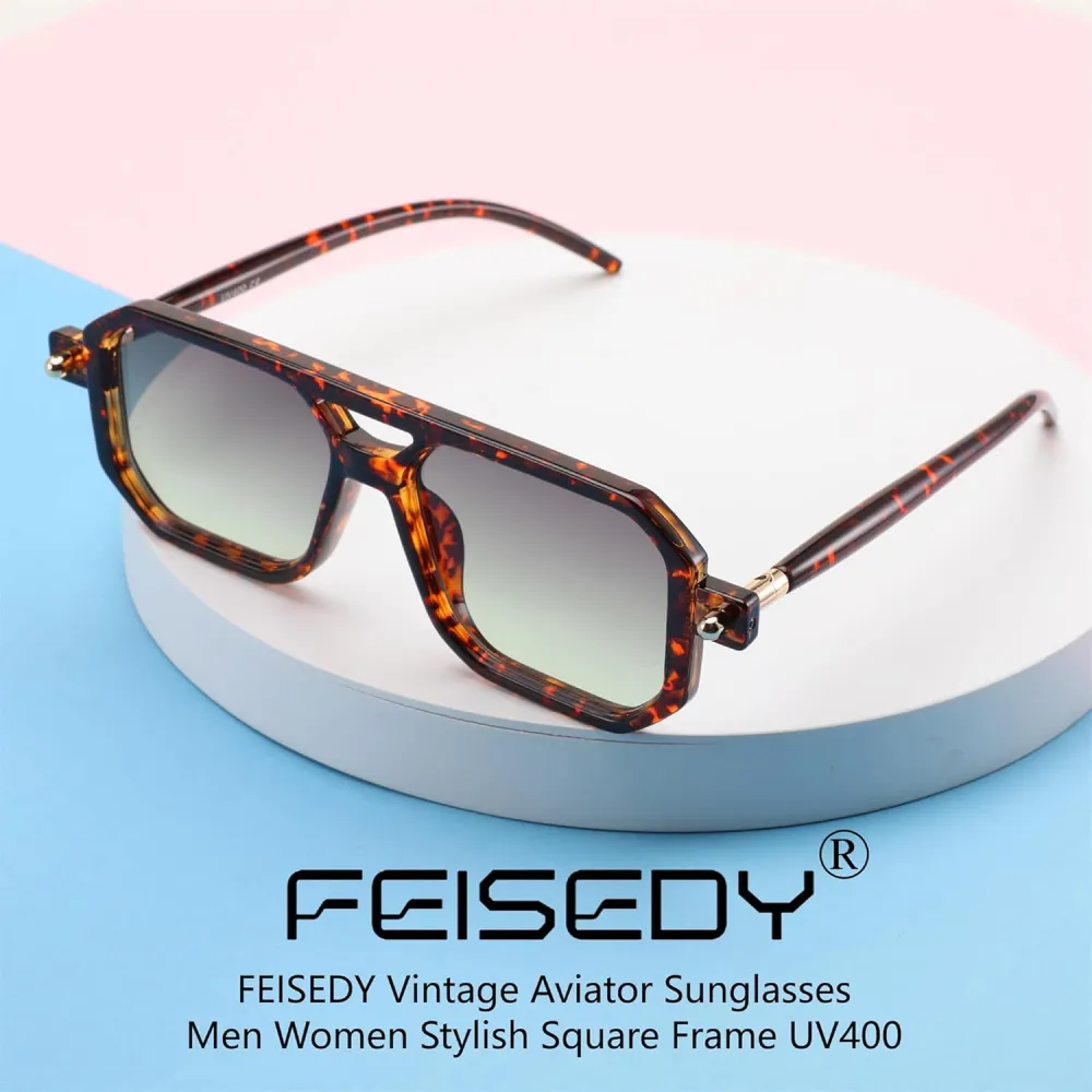 FEISEDY Vintage Square 70s Flat Aviator Sunglasses Women Men Classic Retro Stylish Frame UV400 Sunglasses B2622