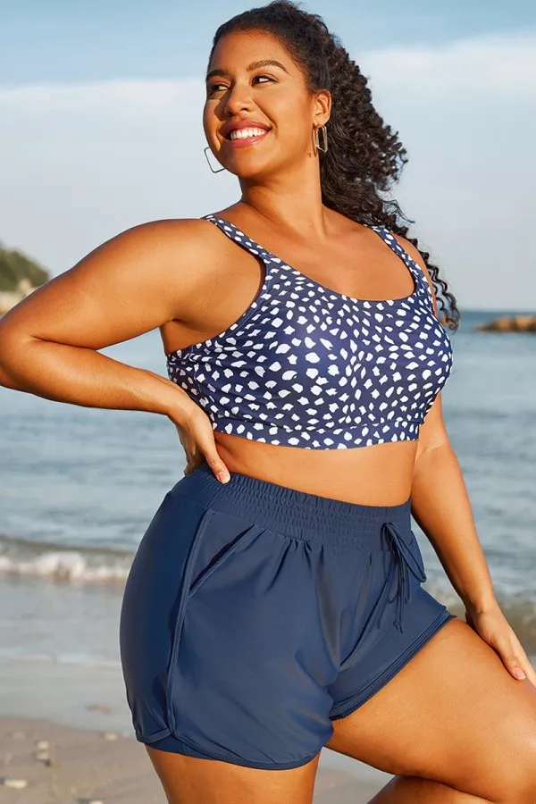 Plus Size Indigo Dot Square Neck Bikini Top
