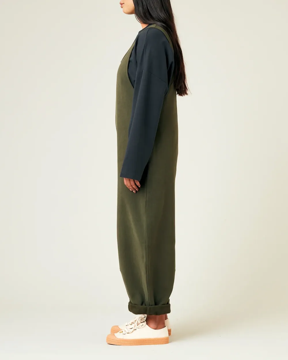 ORGANIC COTTON JERSEY JUMPSUIT - OLIVE