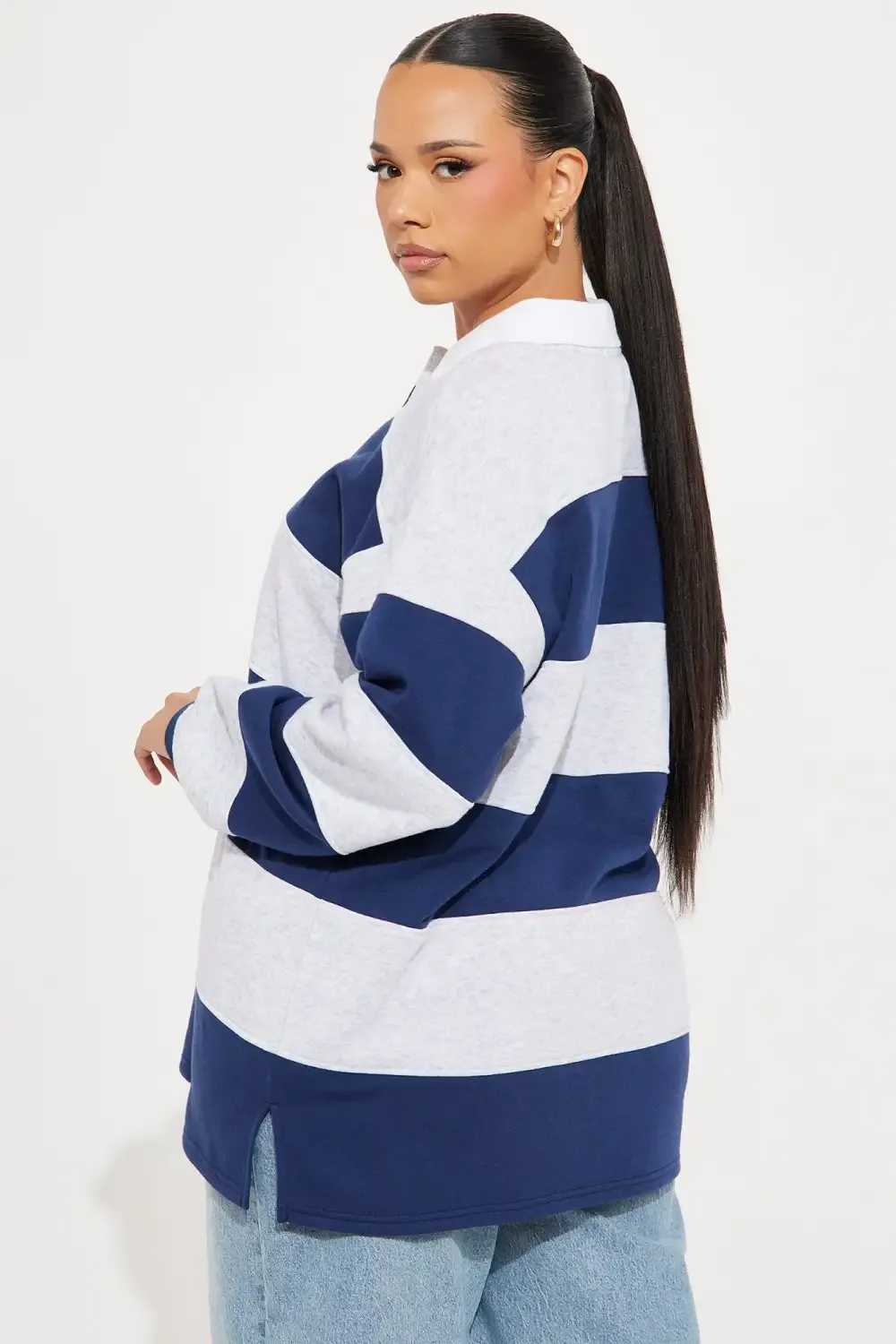 Katie Rugby Striped Polo - Navy/combo