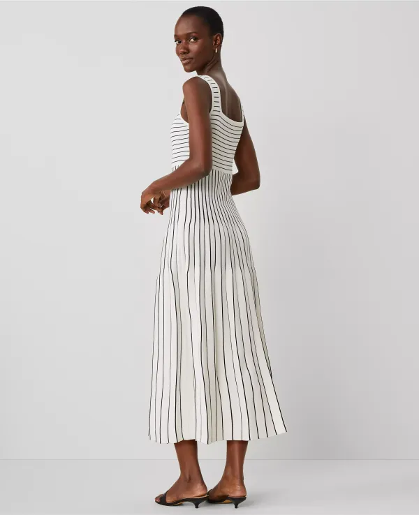 Striped Pleated Sweater Tank Dress