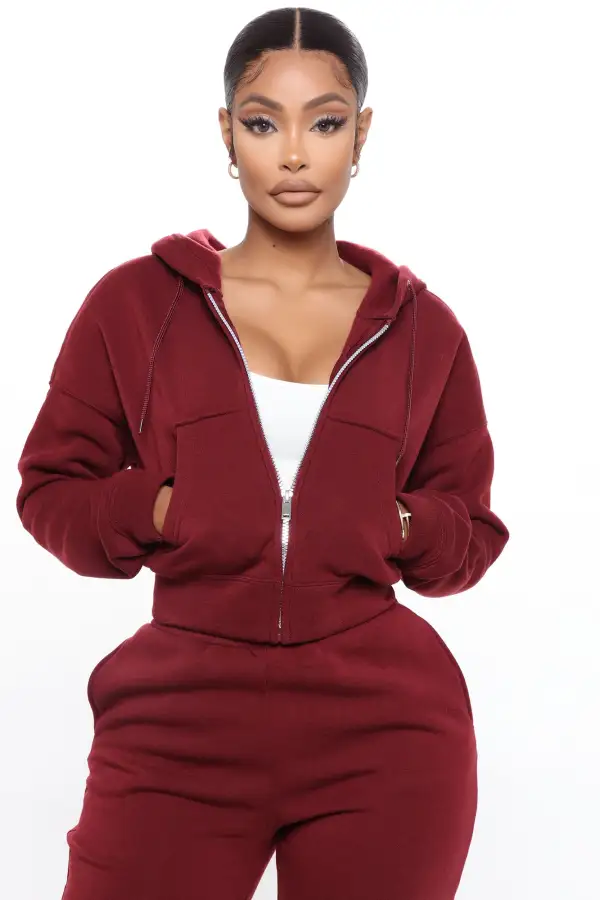 I Got This Zip Up Jacket And Jogger Set - Burgundy