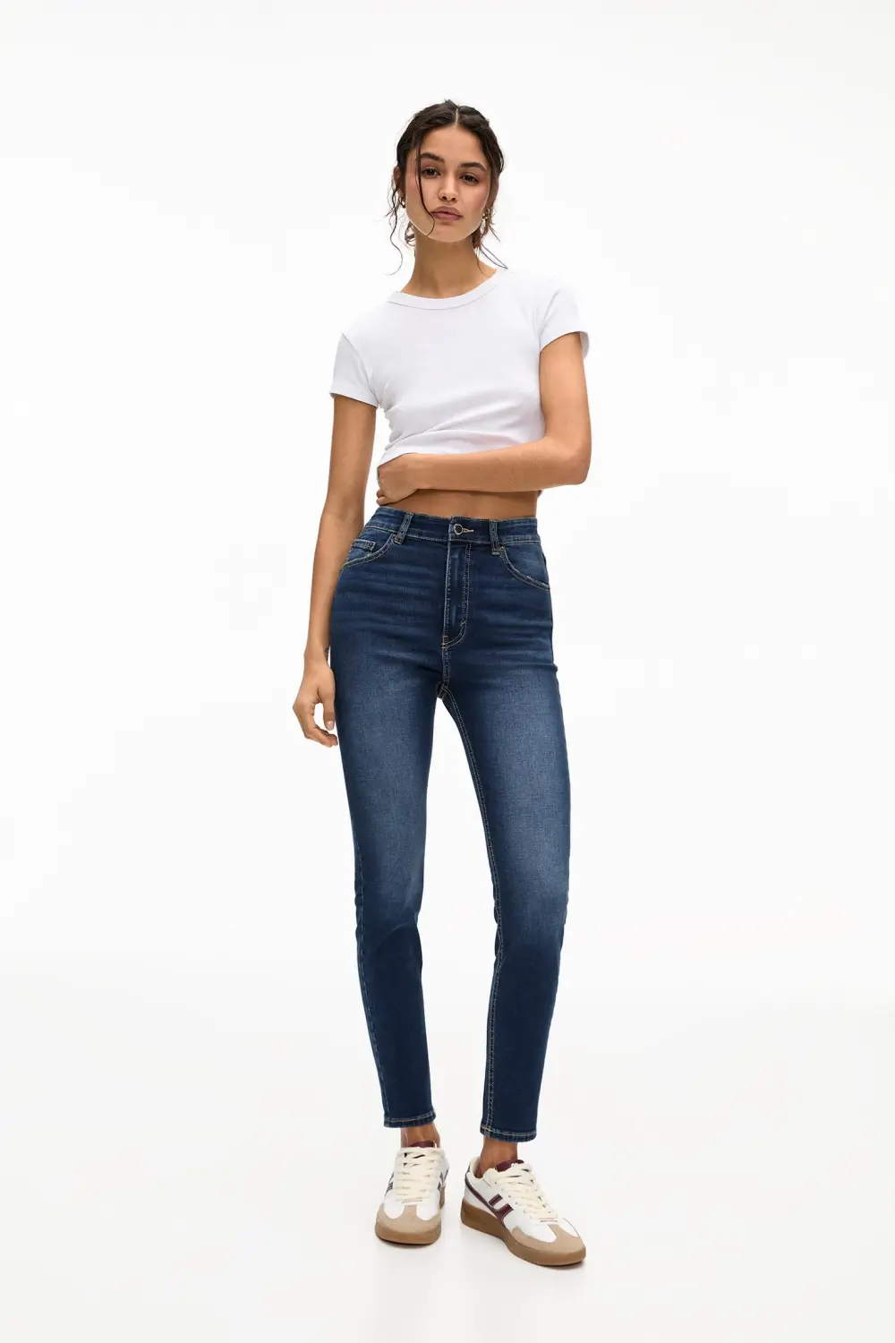 Jeans skinny tiro alto