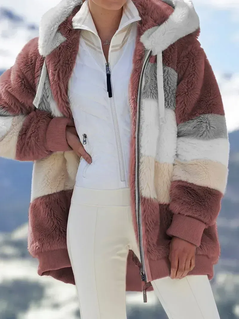 Contrasting Lamb Wool Padded Coat