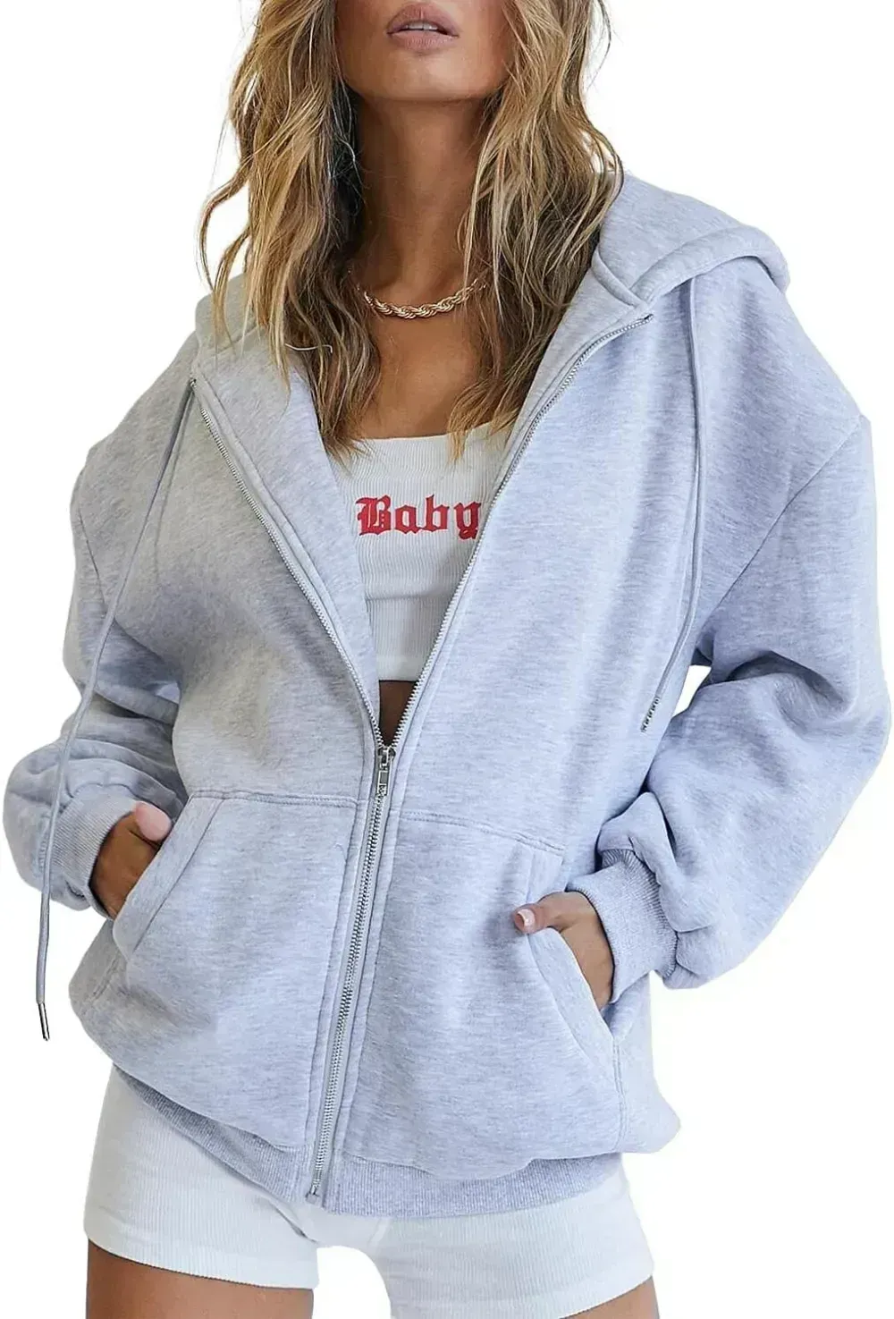 Women's Cute Hoodies Teen Girl Fall Jacket Oversized Sweatshirts Casual Drawstring Zip Up Y2K Hoodie with Pocket