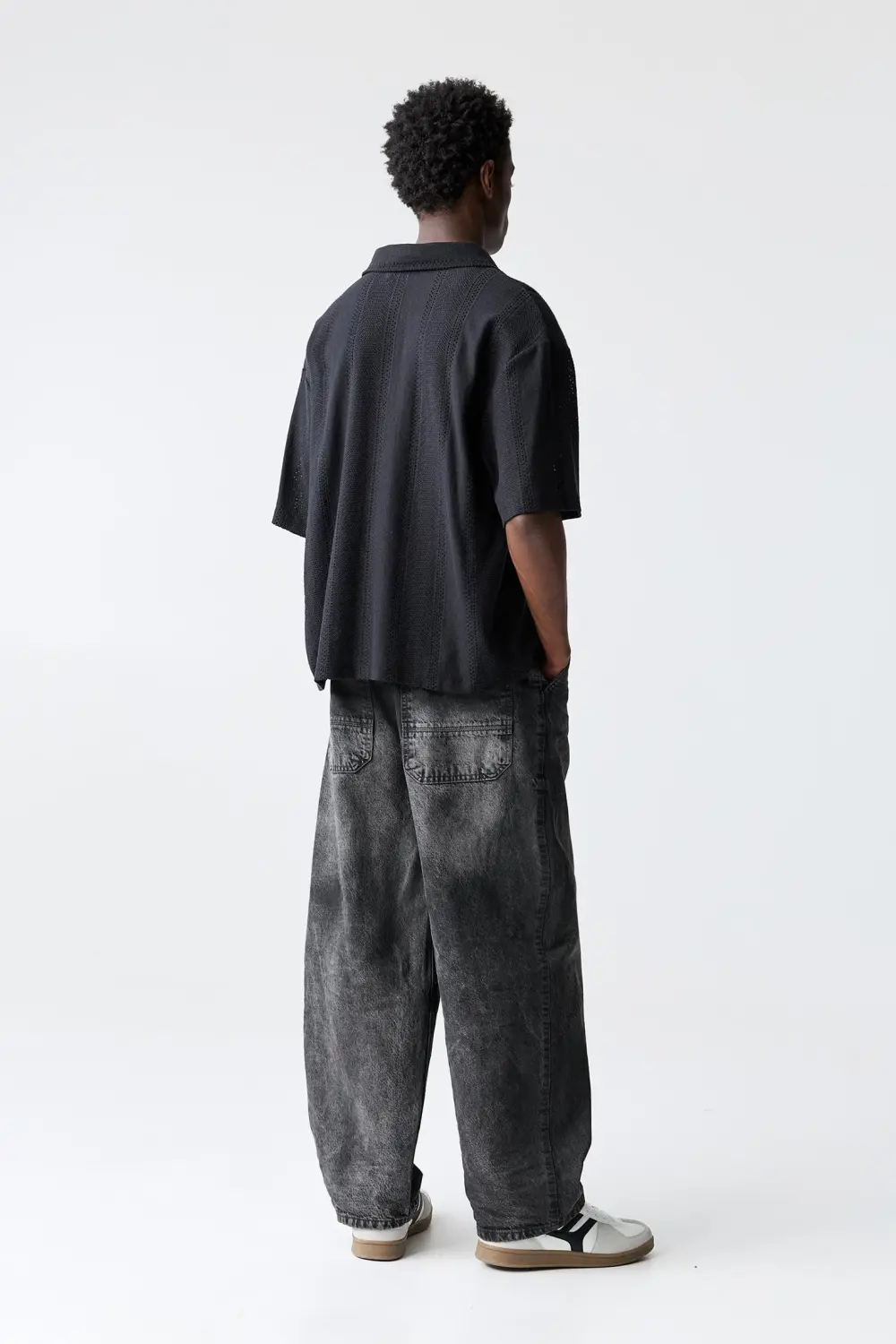 Rustic open-knit polo shirt