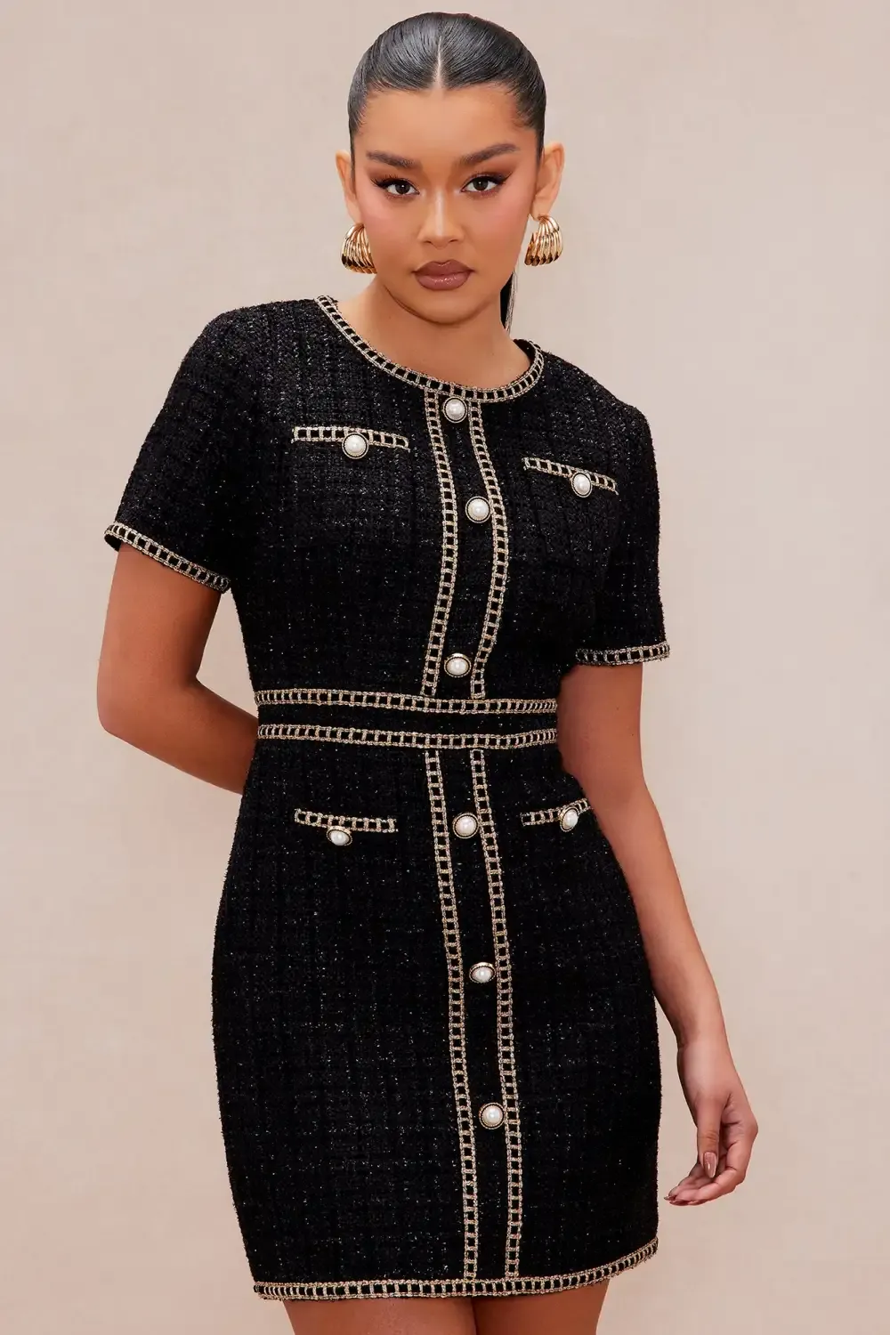Genesis Tweed Mini Dress - Black/combo