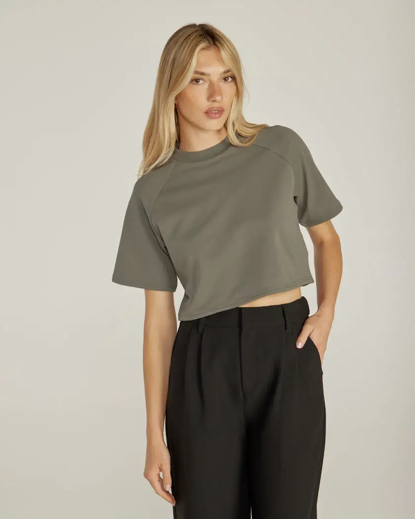 Lux Relaxed Mockneck Raglan Tee