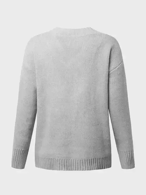 V-Neck Long Sleeve Knit Top Sweater AC