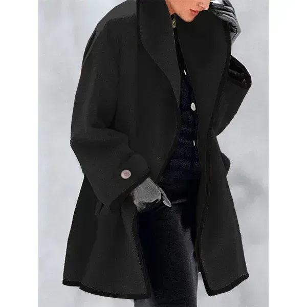 Women's Fashion Round neck loose hooded woolen coat