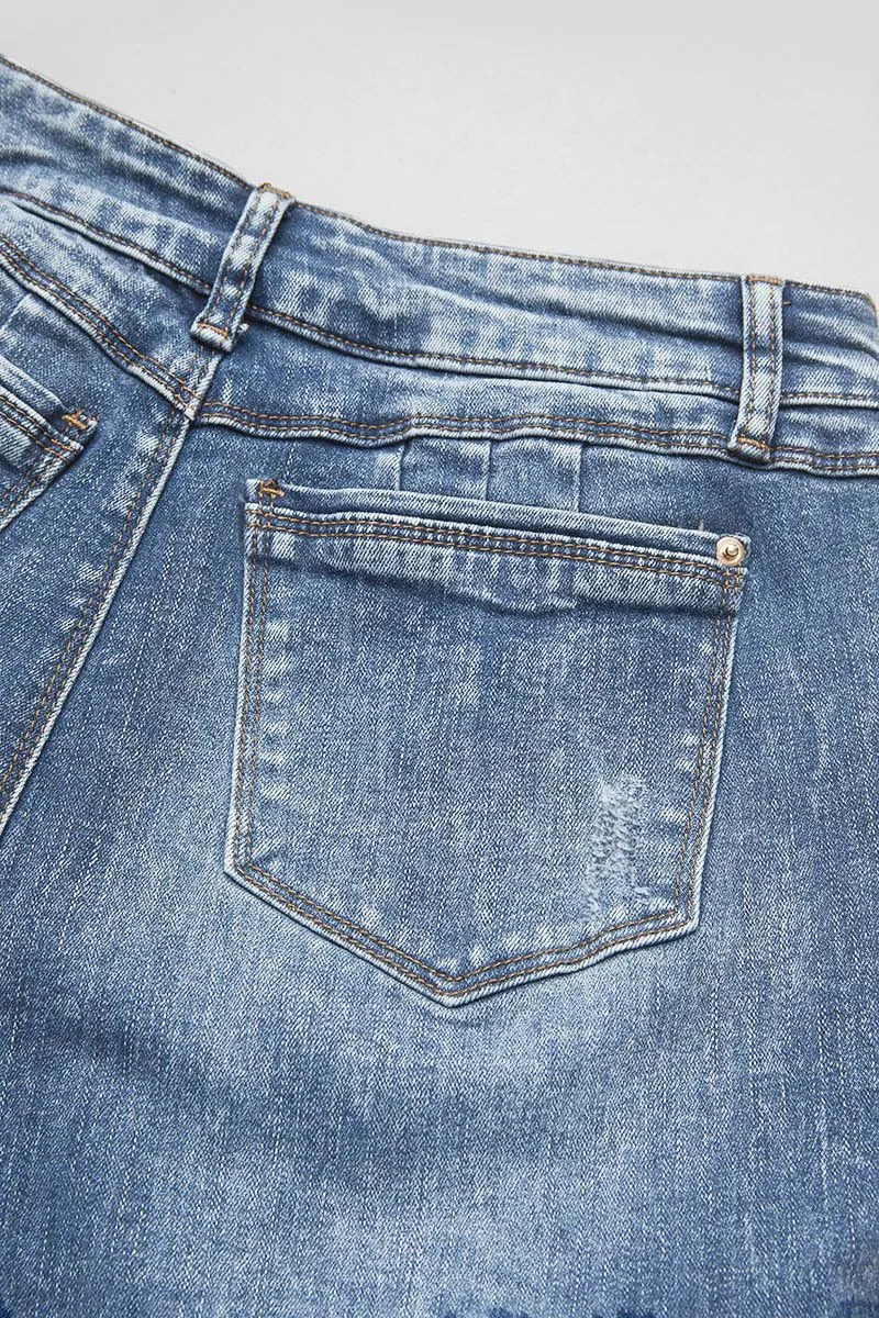 Wash Ripped Flap Pocket High Rise Cargo Jeans
