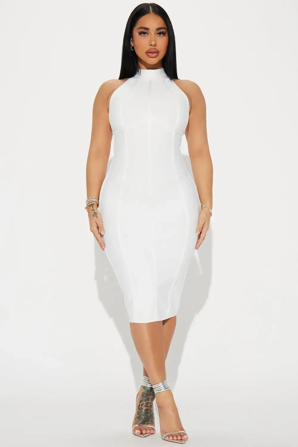 Amaya Bandage Midi Dress - White