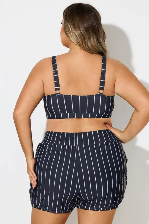 Plus Size Green Check Pinstripe Bikini Top