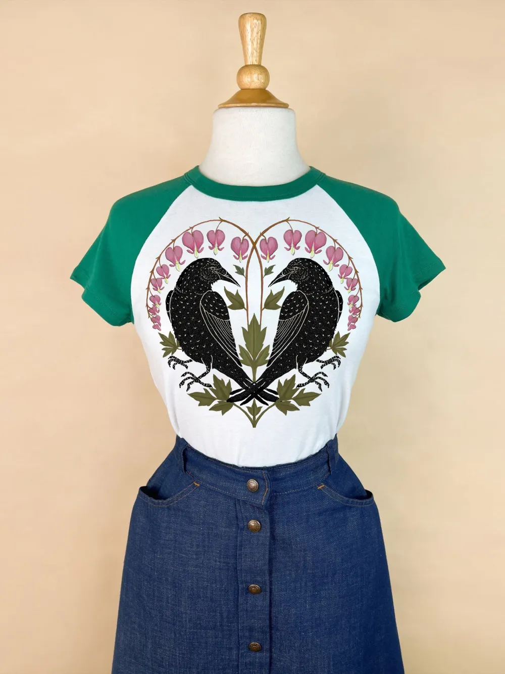 Bleeding Heart Crows Unisex Tee In Green Sleeves