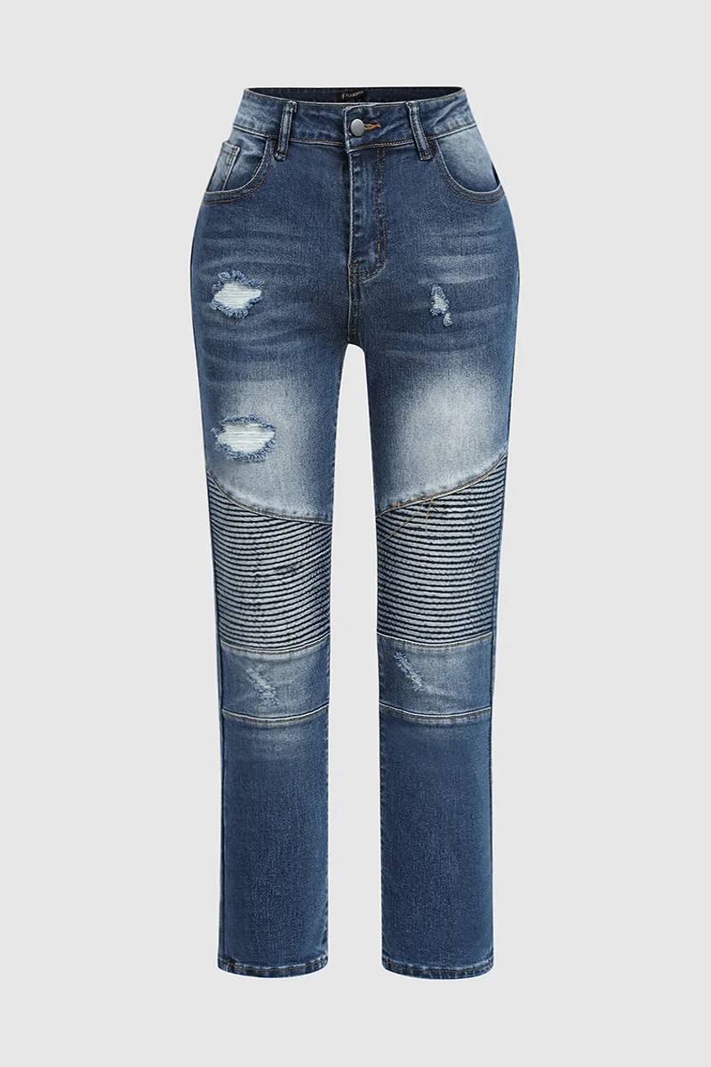 Ripped Raw Hem Low Rise Moto Crop Jeans