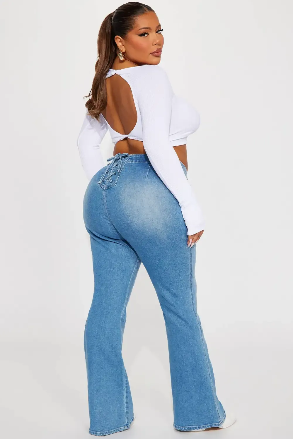 Houston Lace Up Bootcut Jean - Medium Wash