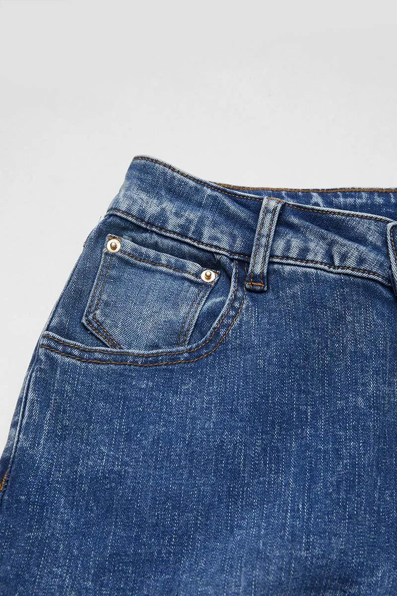 Wash Ripped Flap Pocket High Rise Cargo Jeans