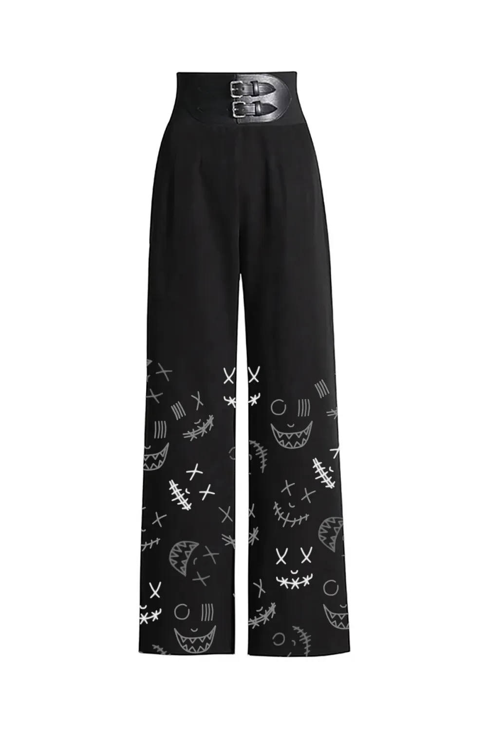 Sleek Belt Effect Pleated Trim High Waist Wide Leg Full Length Pants