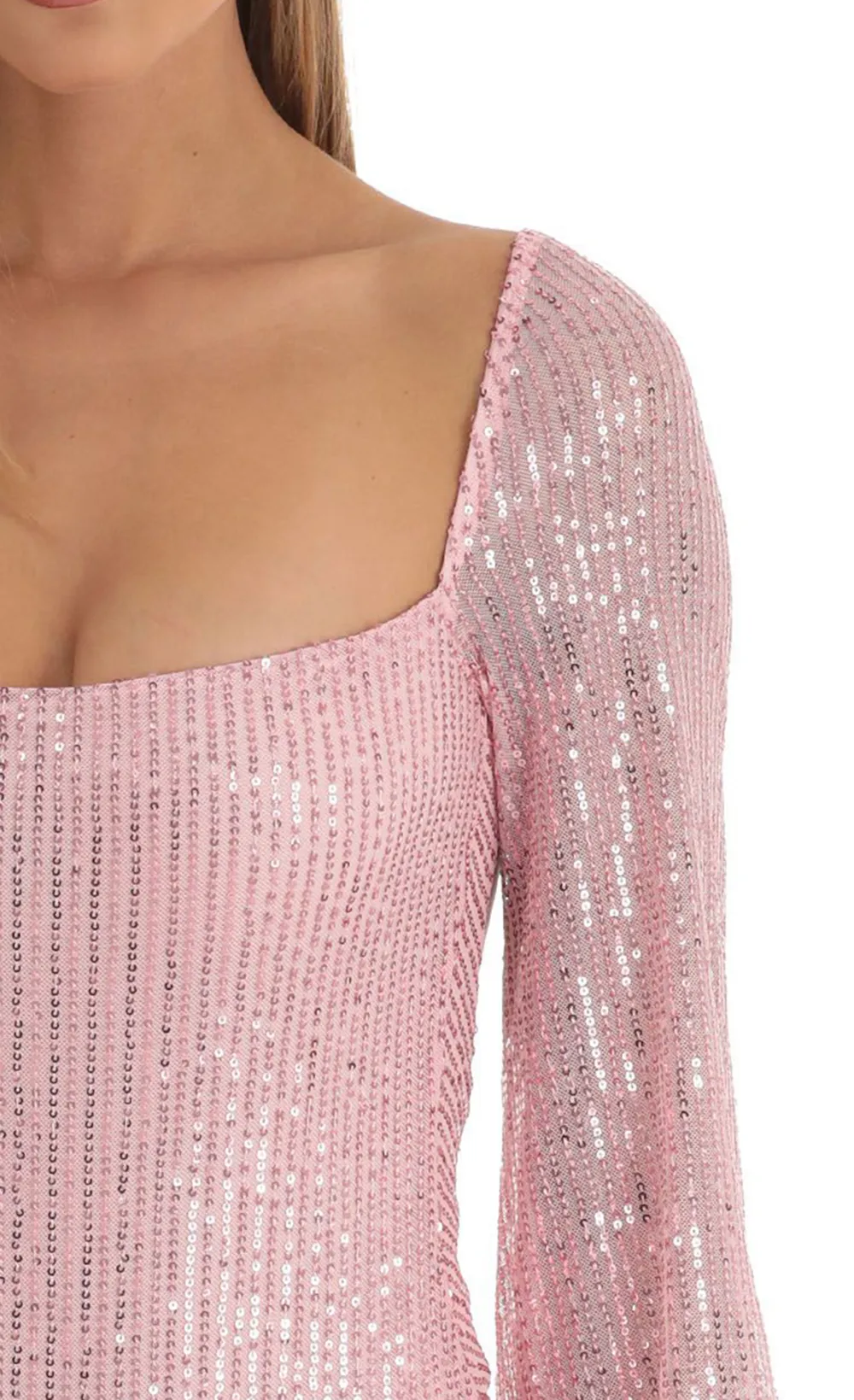 Sequin Long Sleeve Bodysuit in Pink