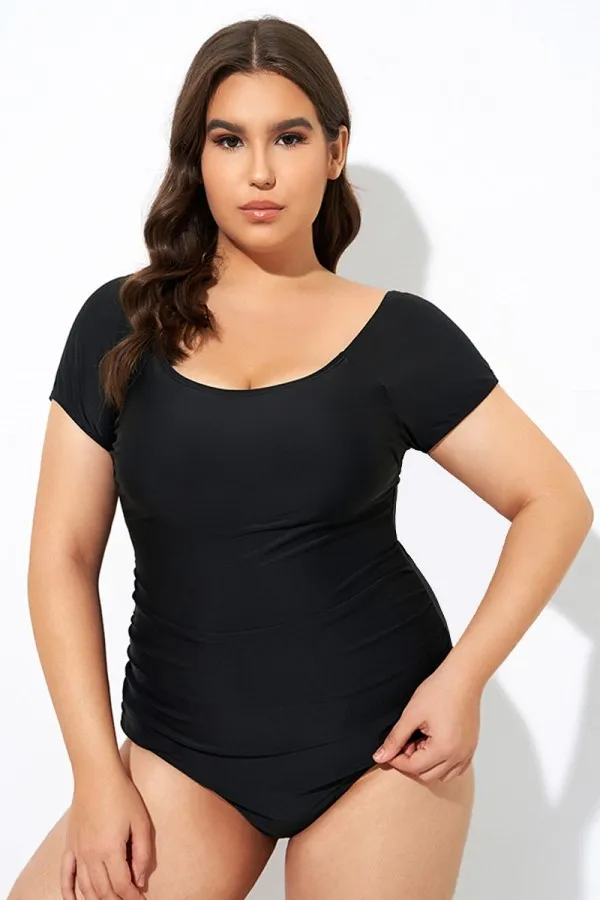 Green Check Modest Elastic One Piece Swimsuit