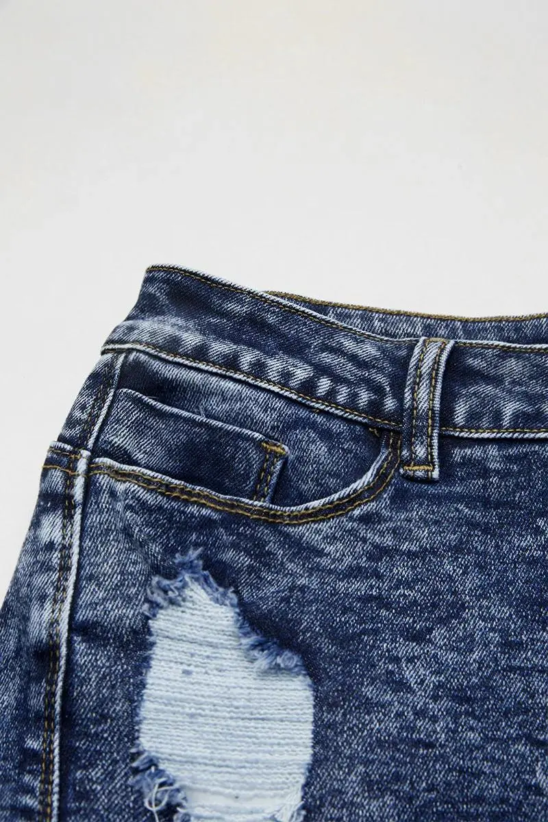 Wash Raw Hem Ripped High Rise Denim Shorts