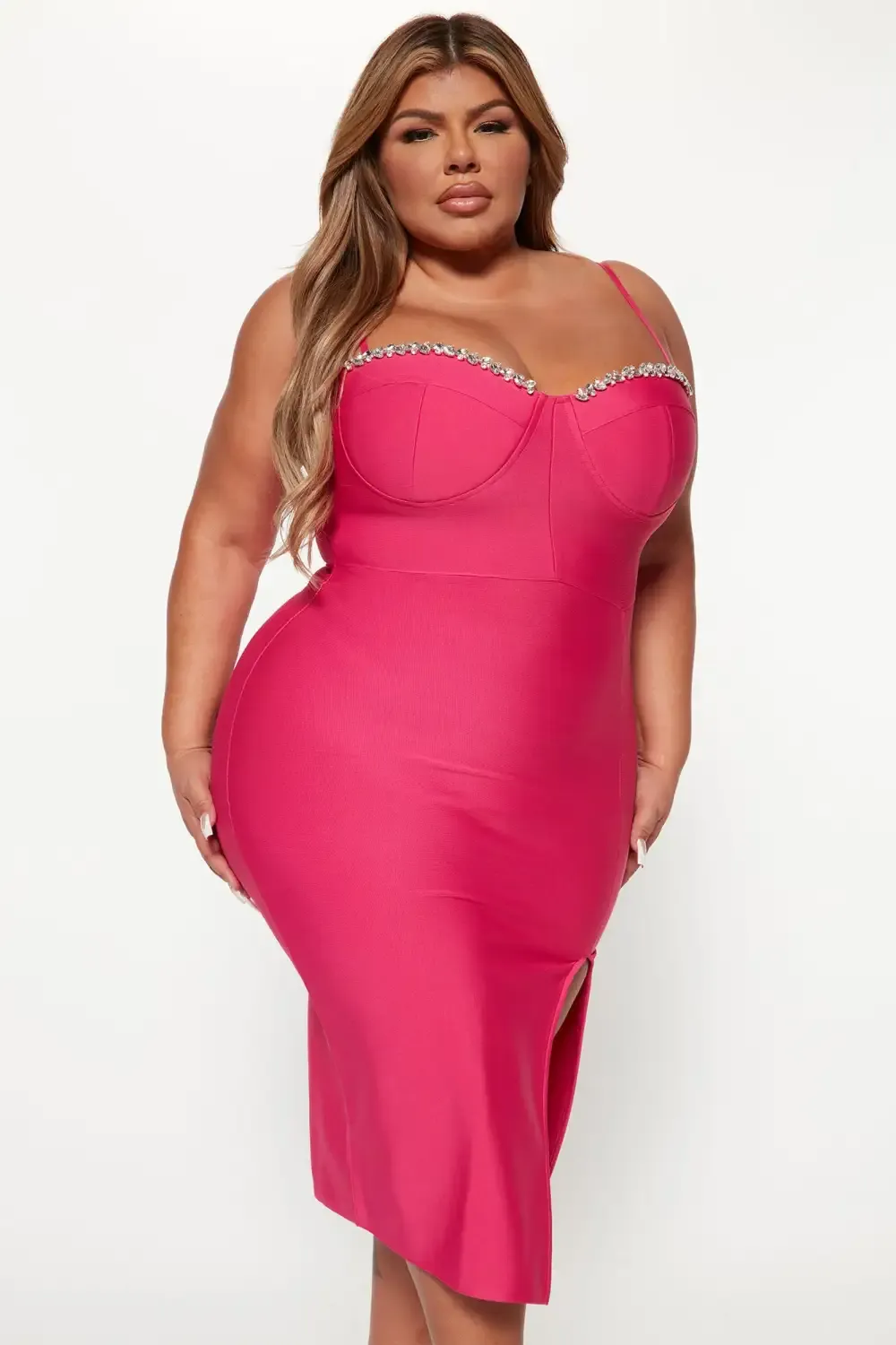 Cocktail Please Bandage Midi Dress - Fuchsia