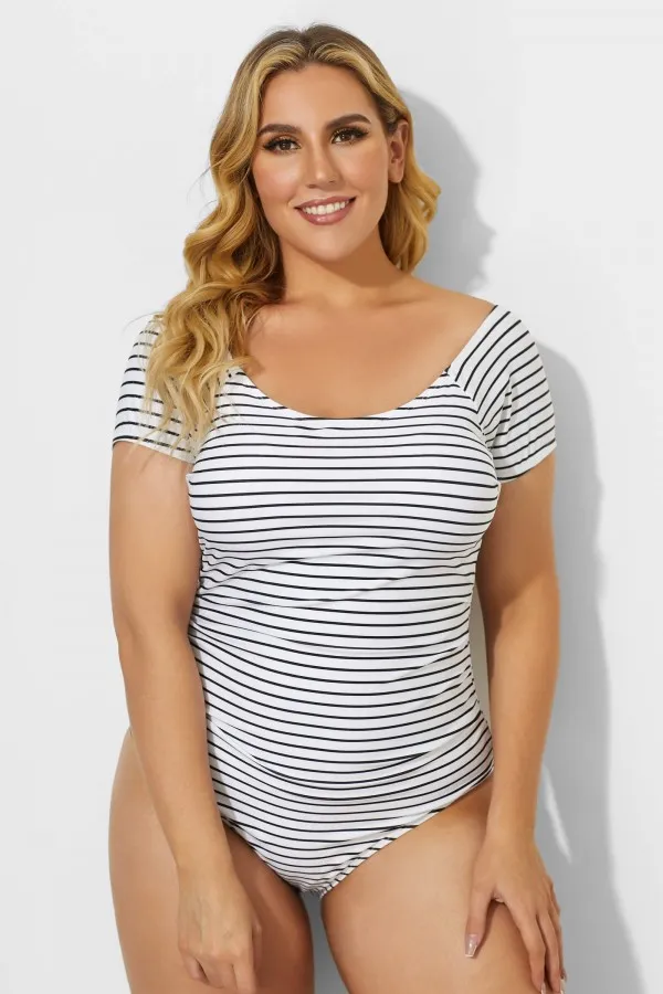Green Check Modest Elastic One Piece Swimsuit