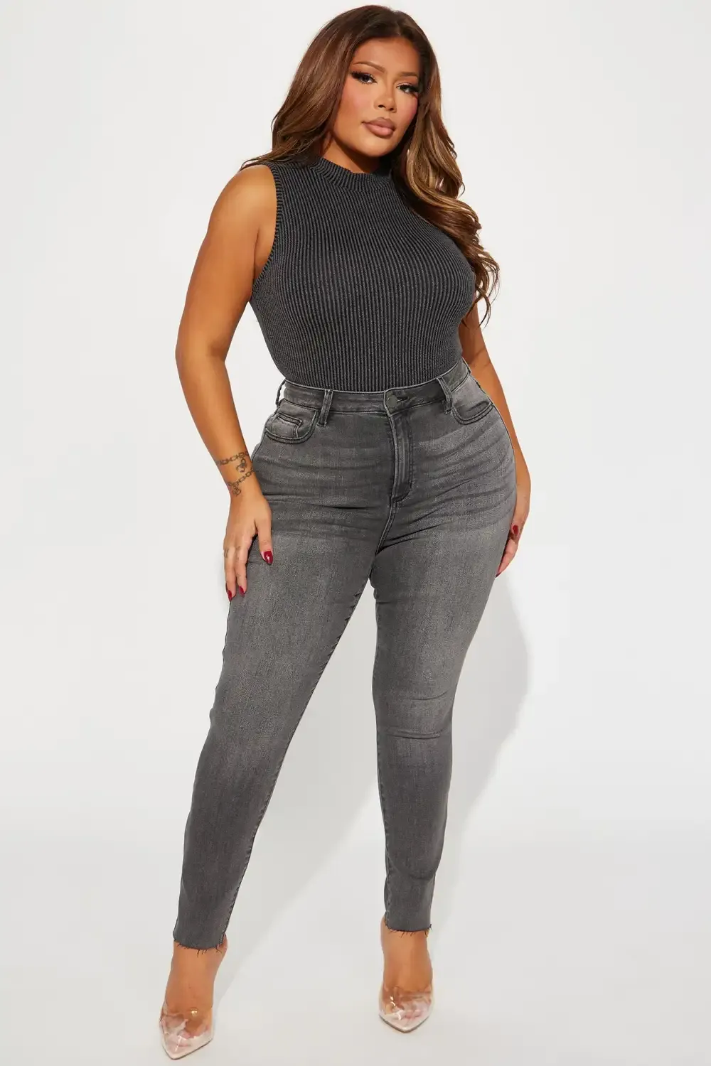 Here Again Stretch Skinny Jeans - Grey