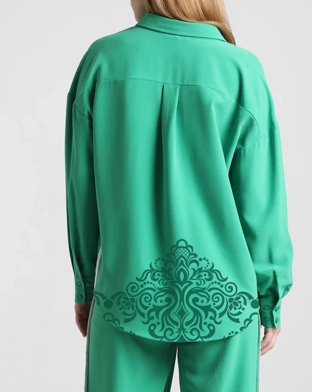 Green Embroidered Long Sleeve Shirt