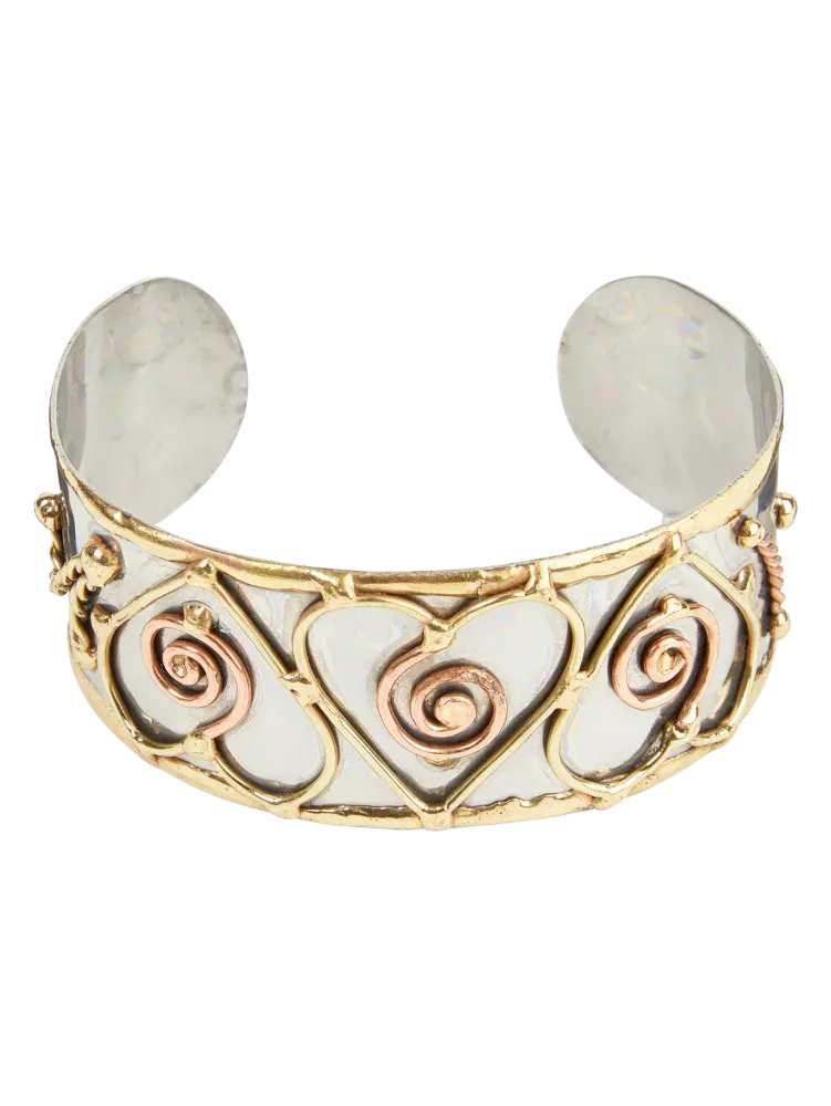 Cuff Bracelet With Hearts and Swirls