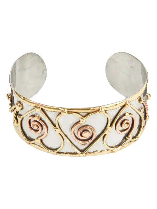 Cuff Bracelet With Hearts and Swirls