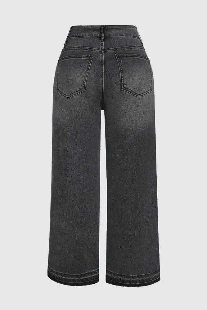Floral Pattern Crop Mid Rise Wide Leg Jeans Without Belt