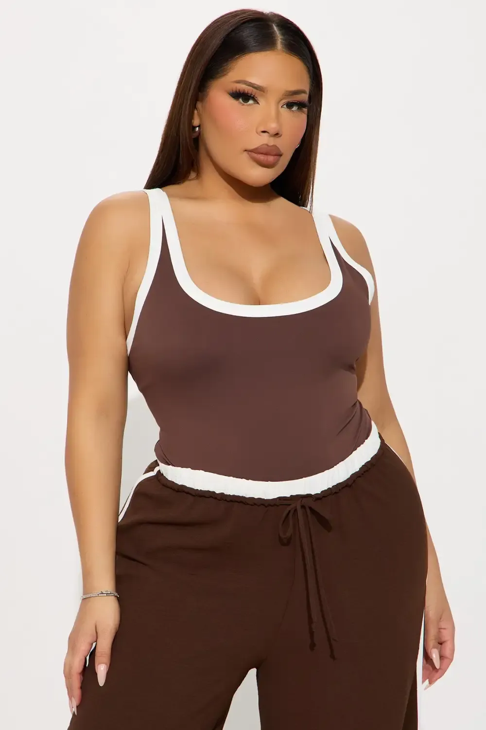 Grace Contrast Trim Bodysuit - Chocolate/Combo