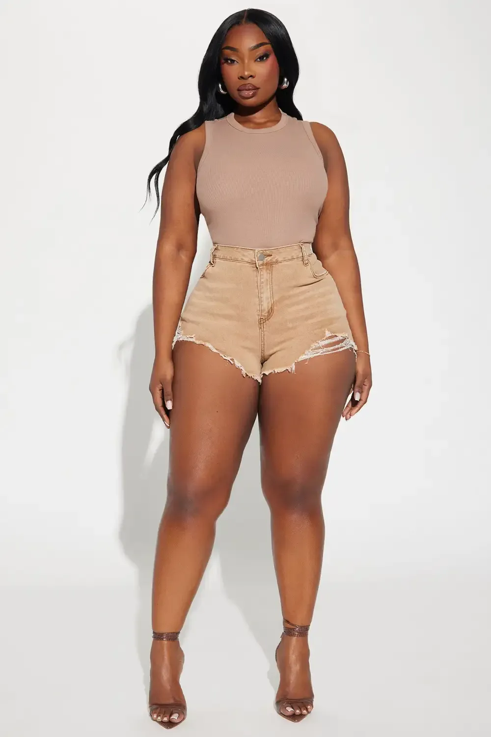 Get To You Stretch Denim Shorts - Tan