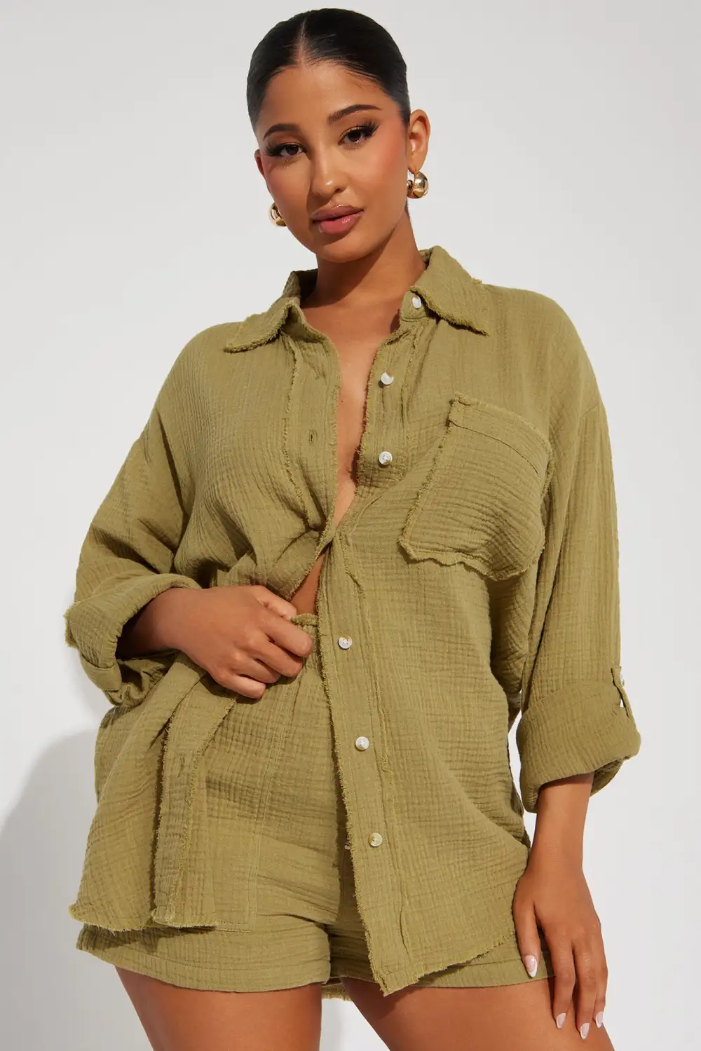 Unforgettable Washed Short Set - Olive