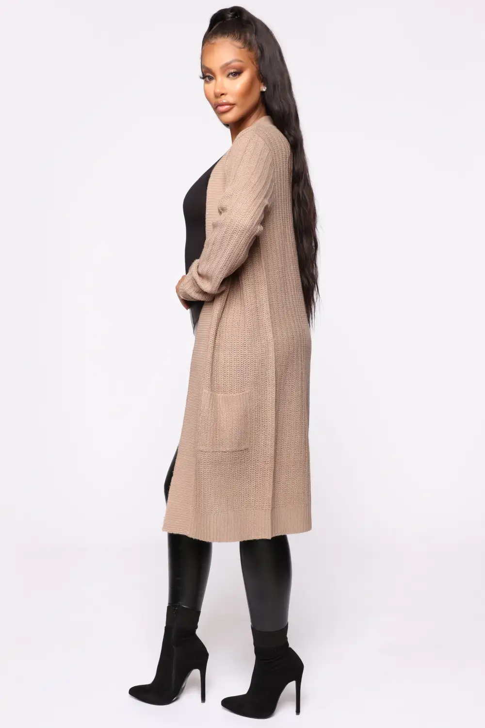 Throw It On Ribbed Cardigan - Khaki