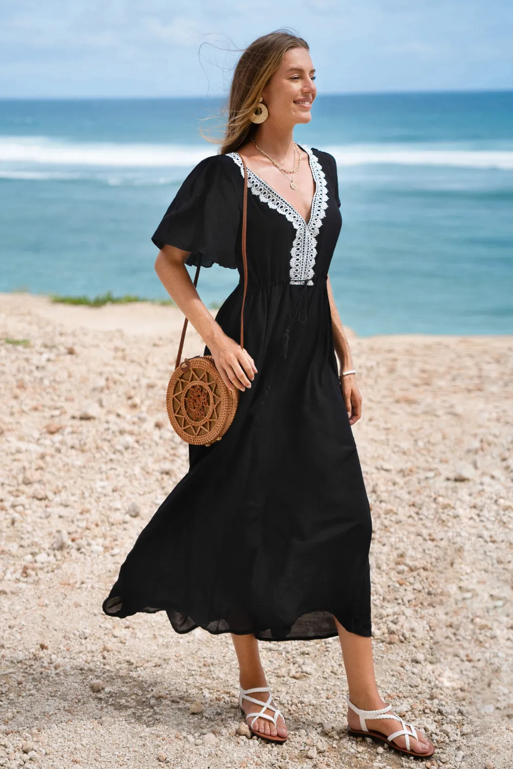 Radiant Glow Black Cover-Up Maxi Dress