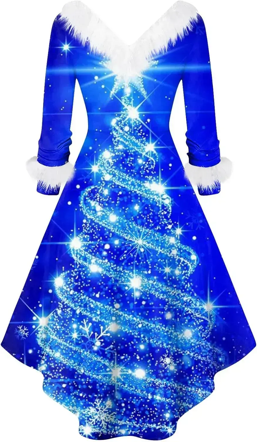 Womens Christmas Dress Fuzzy Mrs Claus Christmas Holiday Xmas Cocktail Holiday Party Flare Dress