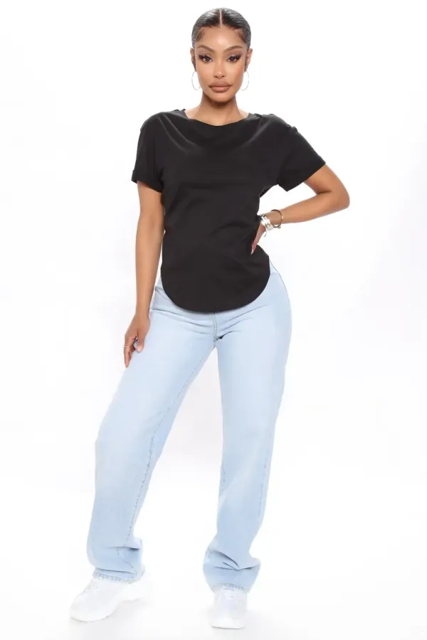 Annie Cuffed Short Sleeve Top - Black