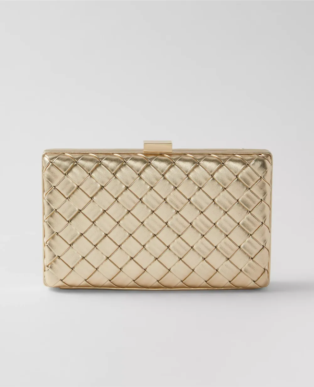 Woven Leather Metallic Hard Clutch